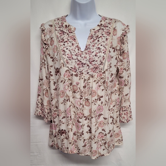 Knox Rose S Top Ruffle Sleeve ends. Floral With Metallic Threads EUC - Picture 1 of 5